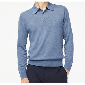 Toscano Sweater Mens XL Blue 100% Merino Wool Button Collar Academia Italy Made